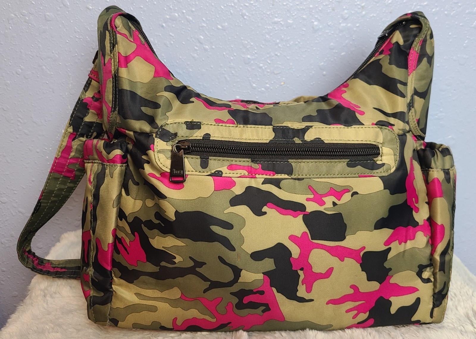 Lug Camper Purse/bag, Camo Green And Pink. Lots Of Pockets, Adjustable Strap