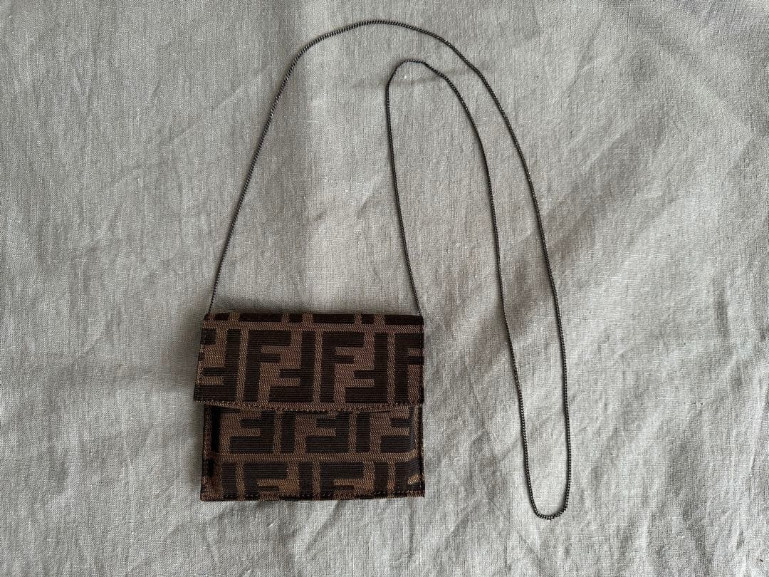 Authentic FENDI Brown Canvas Leather Shoulder Cigarette Case Bag 12.5cm x 10.5cm