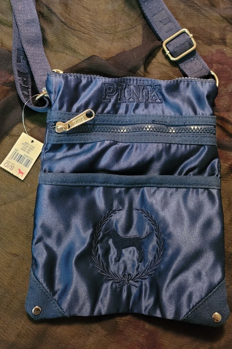 NEW Victoria’s Secret PINK Navy Blue Crossbody Bag Purse Satin Collectible RARE