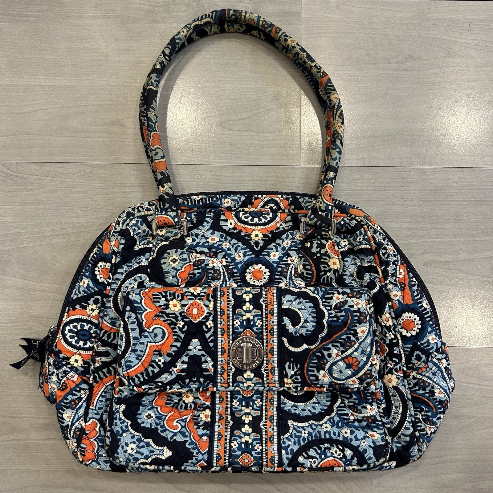 Vera Bradley Marrakesh Satchel Handbag Purse Blue Orange Paisley Quilted