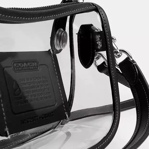 NWT Coach Stadium Swinger Bag Clear Coach with Dust Bag Silver/Black CBH13