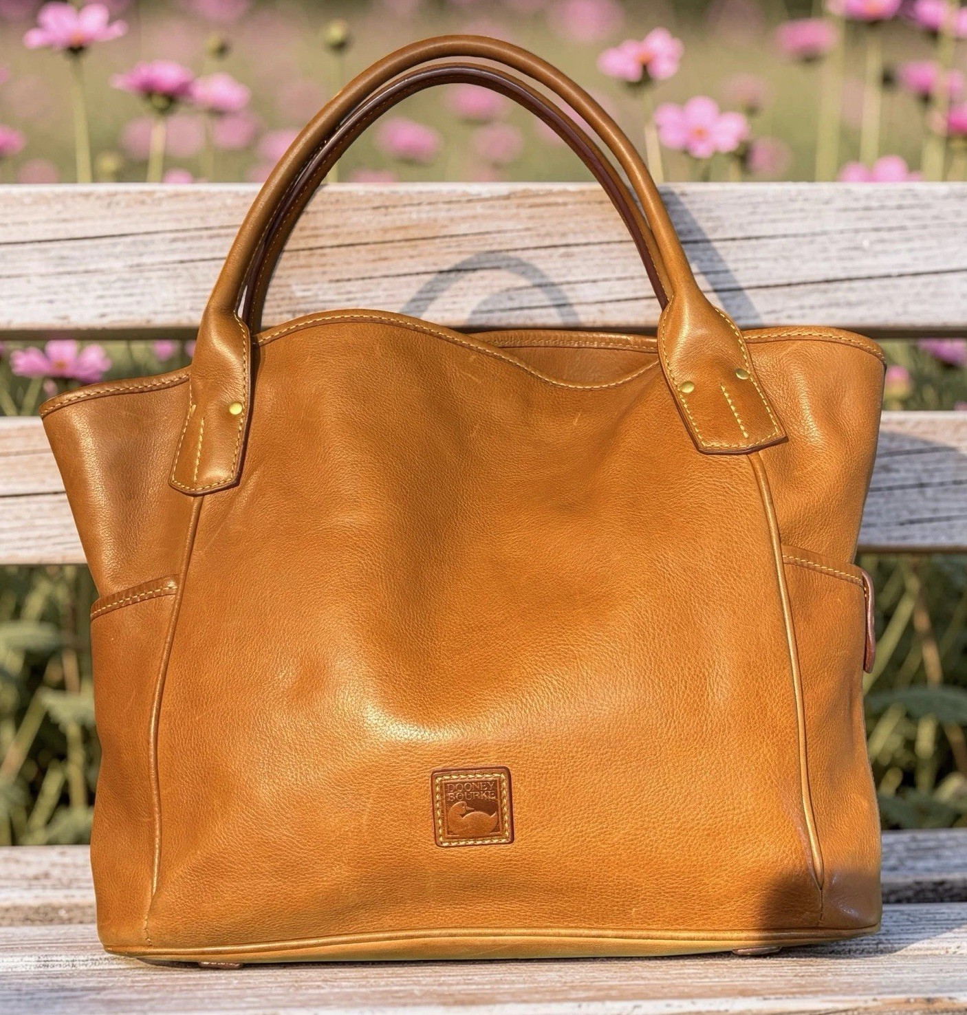 Dooney Bourke Natural Brown Kristen Florentine Vacchetta Leather Large Tote Bag