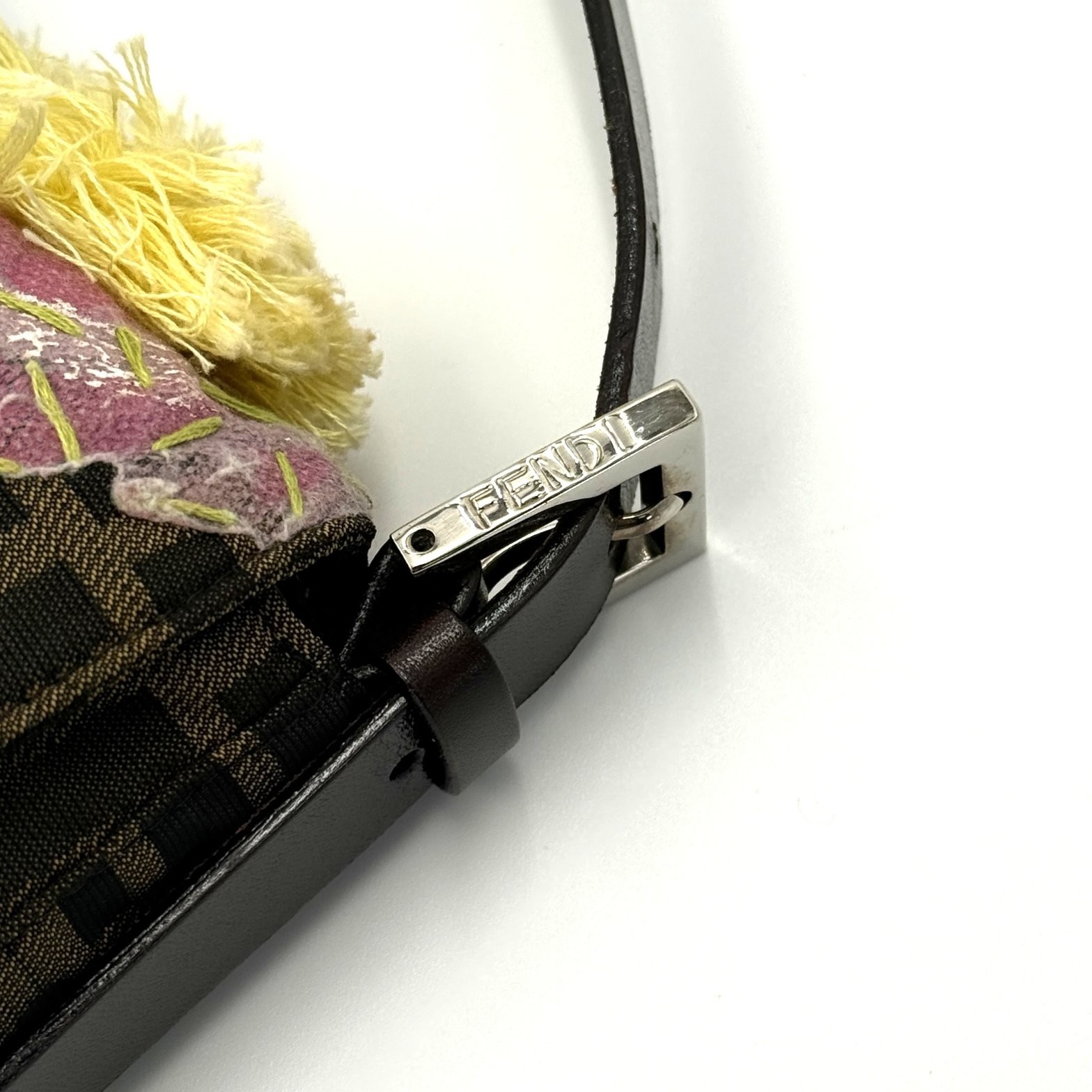 Fendi Zucca FF Monogram Baguette Bag Floral Embroidery Brown Canvas Leather