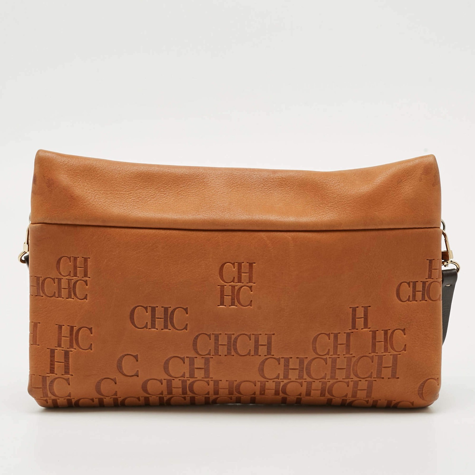 Carolina Herrera TanBrown Monogram Embossed Leather Slim Crossbody Bag