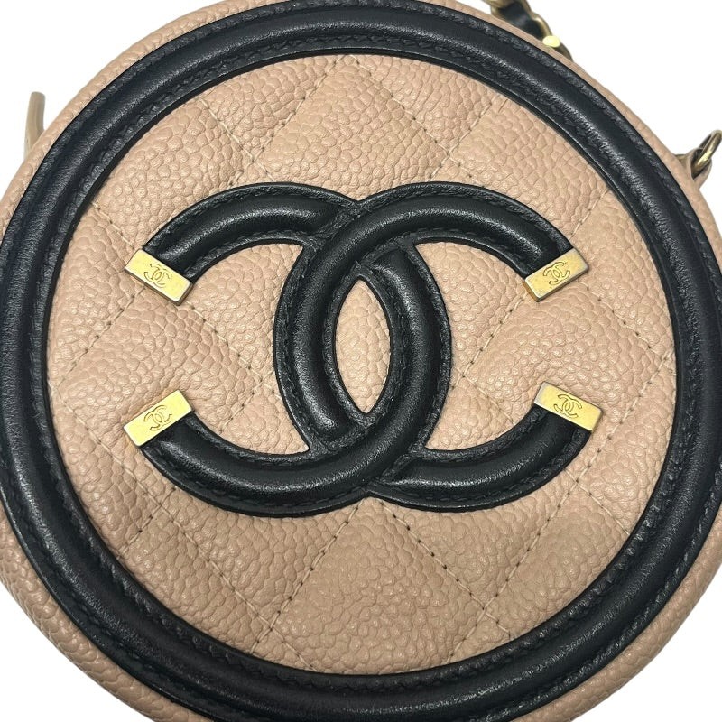 CHANEL CC Filigree Chain Pouch Beige / Black Caviarskin #OKB5159