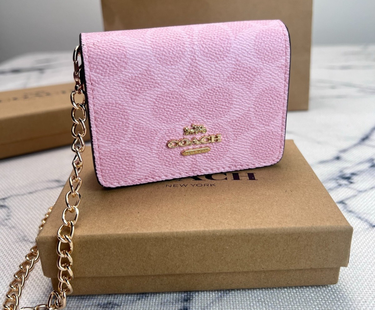 NWT C6650 Mini Wallet on a Chain with In Signature Print Outlet SHIP FROM US