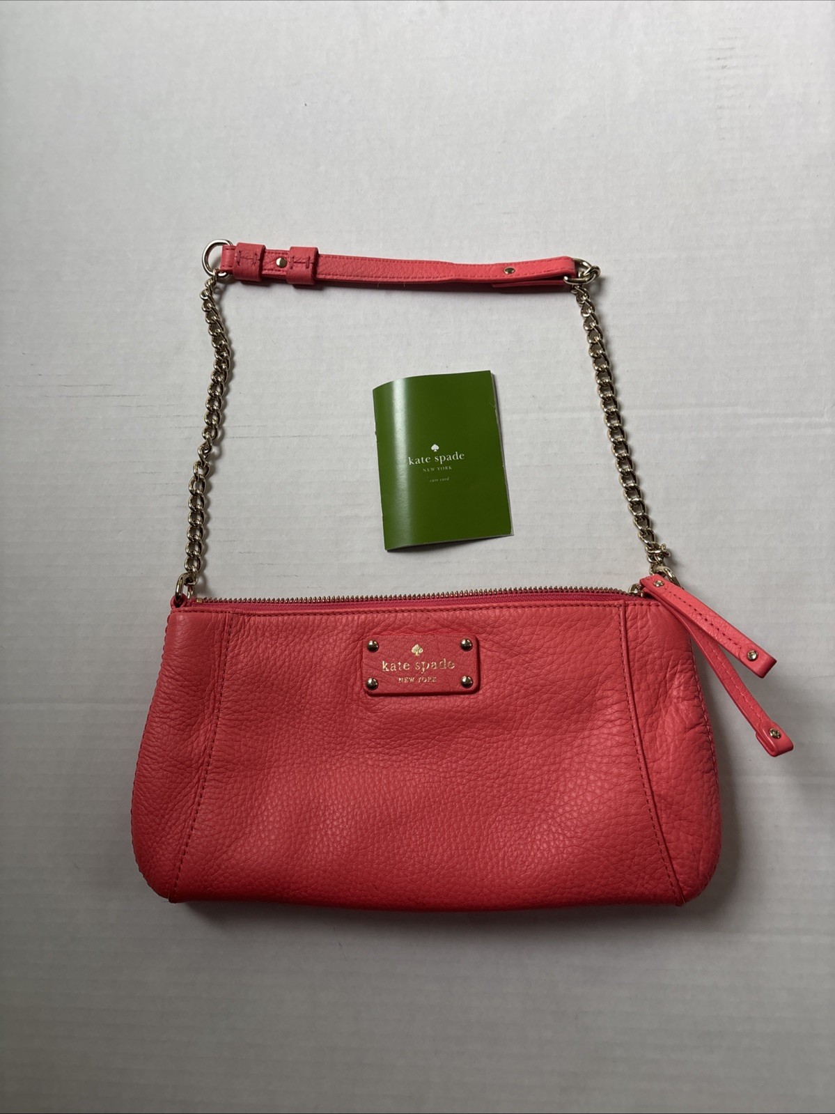 Kate Spade Wellesley Byrd Pebbled Leather Coral Pink Chain Strap Shoulder Bag