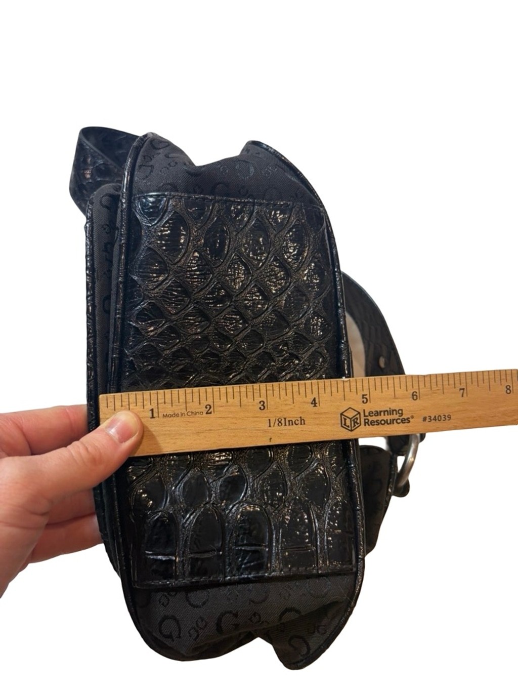 Guess Y2K Black Logo Baguette Shoulder Bag Faux Croc Large G Hardware