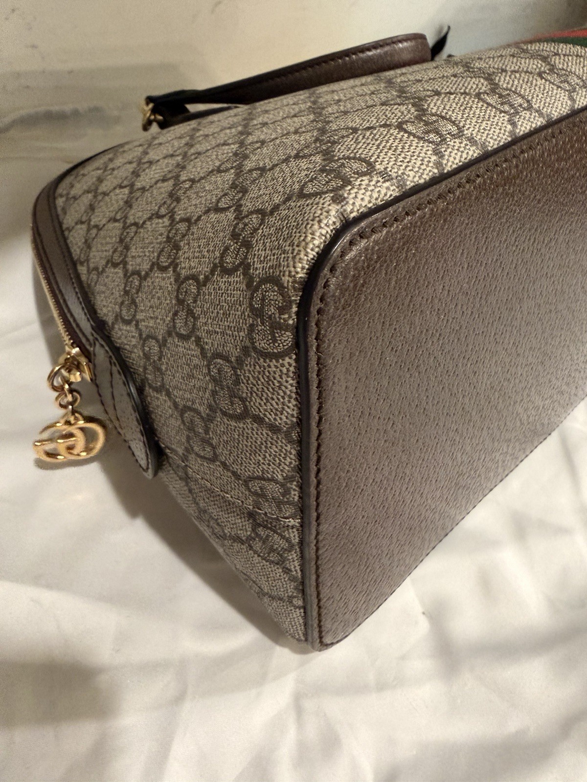 Gucci GG Monogram Web Stripe Top Handle Satchel Zip Bag w/ Detachable Strap