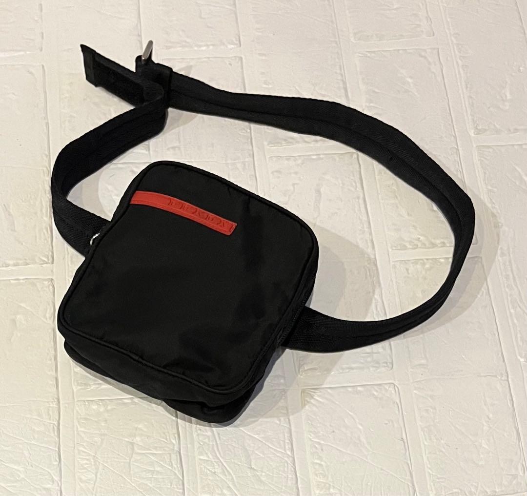 PRADA Tessuto Body Bag Waist Pouch Shoulder Bag Black Strap 80cm Womens Auth