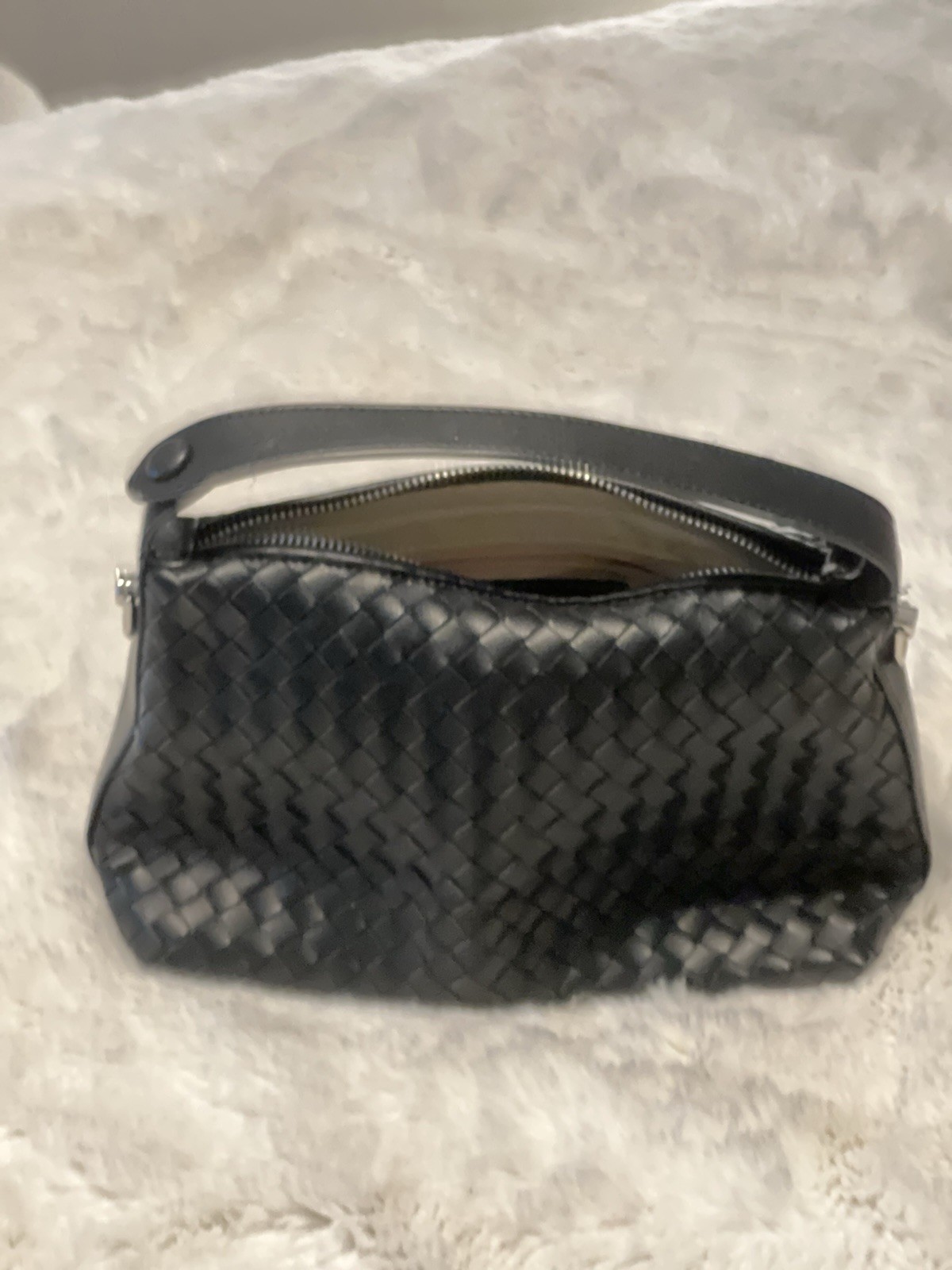 Chic Black Woven Intrecciato Mini Shoulder Bag Baguette Underarm Women