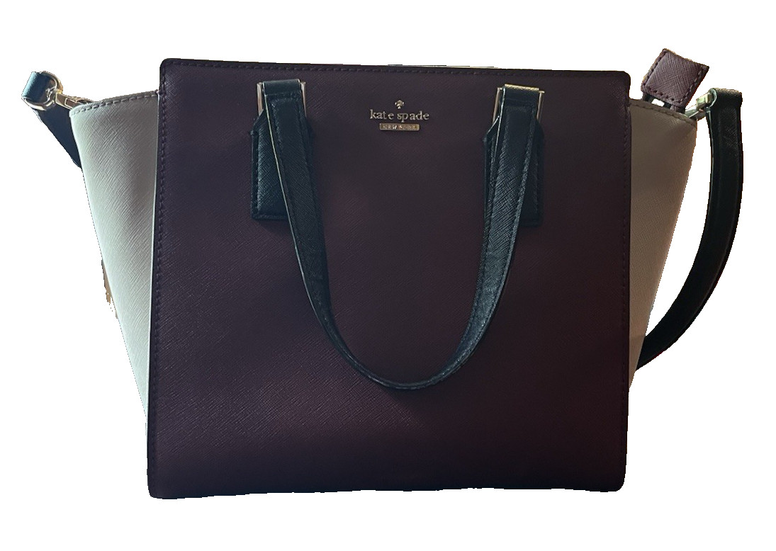 Kate Spade NY Burgundy/Cream/Black Satchel Handbag w/Dust Bag & Shoulder Strap