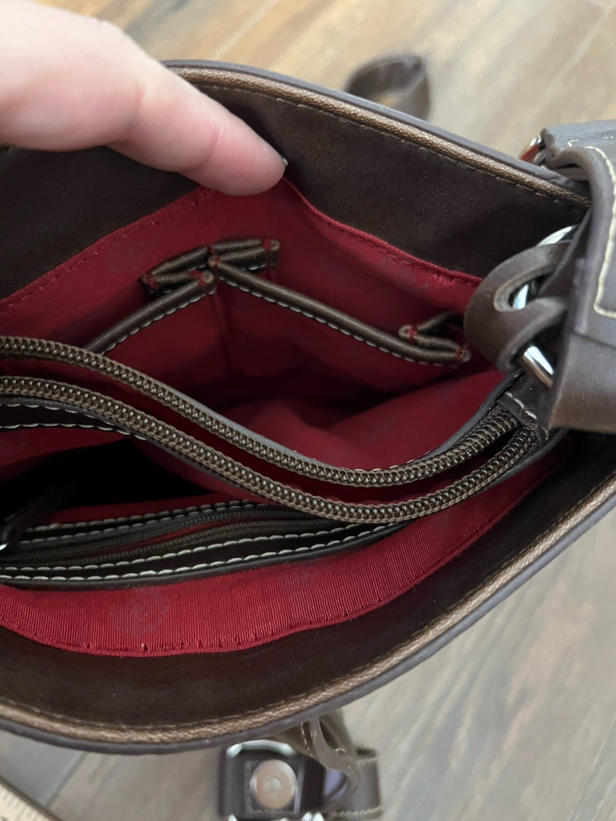 Chaps By Ralph Lauren Monogram Canvas And Faux Leather Crossbody Red Purse/Bag