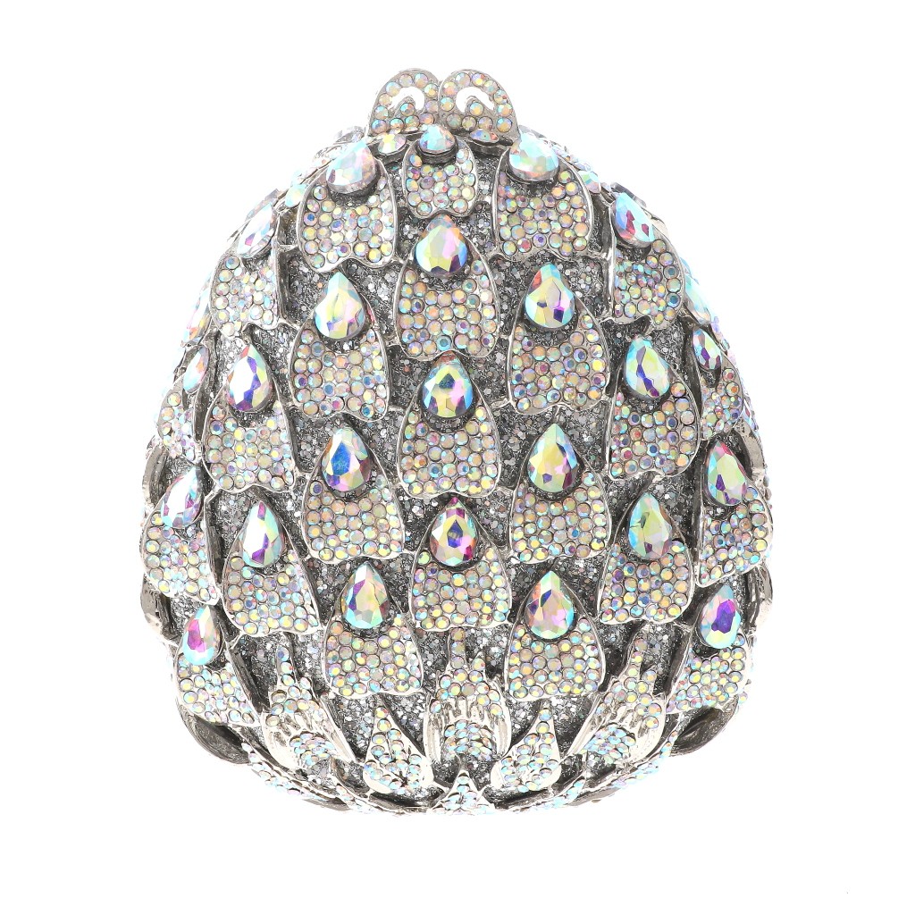 Silver Tone Alloy Metal Crystal Rhinestone Clutch Evening Bag HB6279-SAB