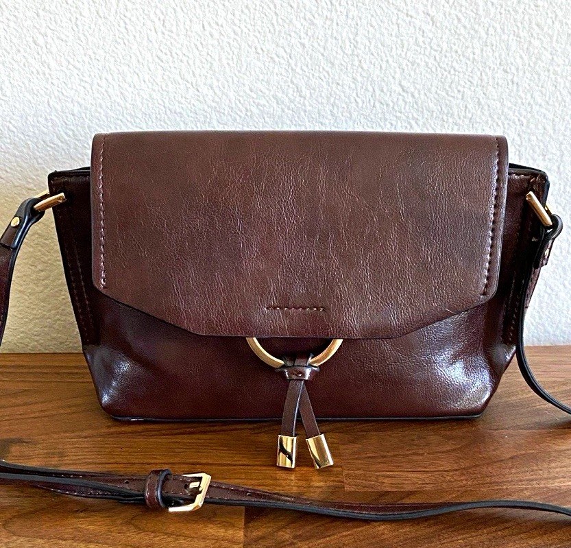Mango Espresso Brown Small Structured Crossbody Bag Clutch Gold Hardware