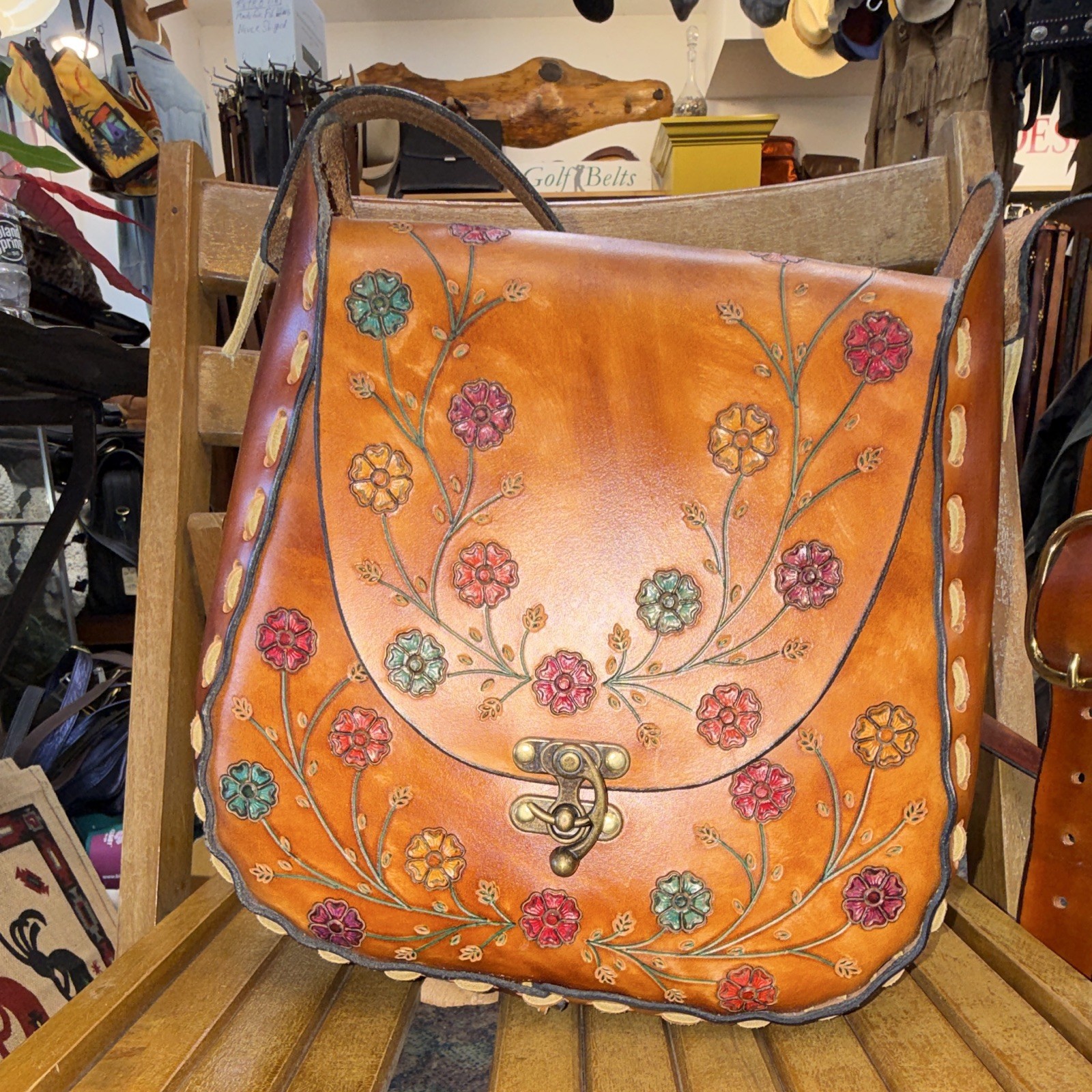 Sur Tan Brothers Brown Retro Hand Tooled Hand Died Oak Taned Leather 60s design