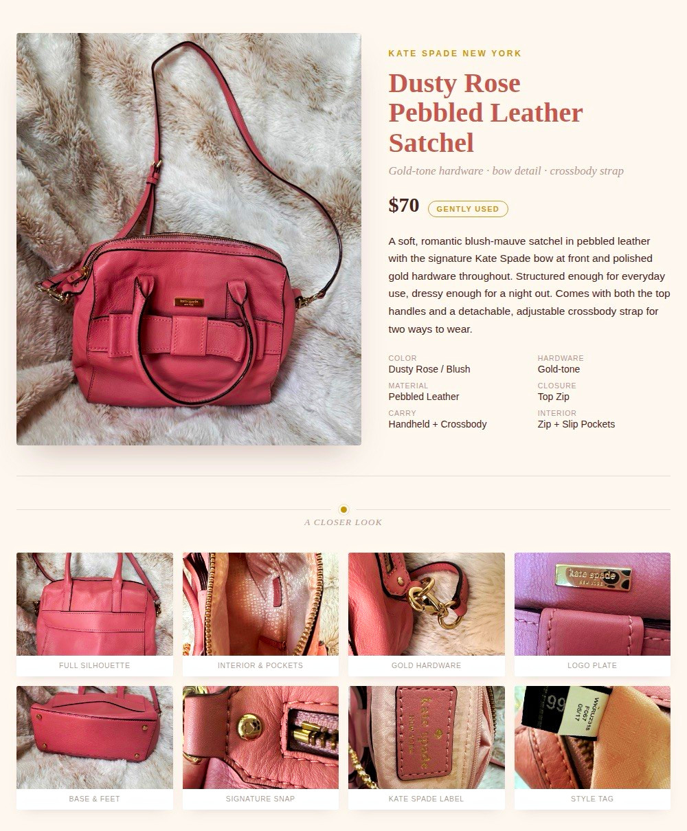 kate spade new york Dusty Rose Satchel Bow Zip Detachable Crossbody Strap