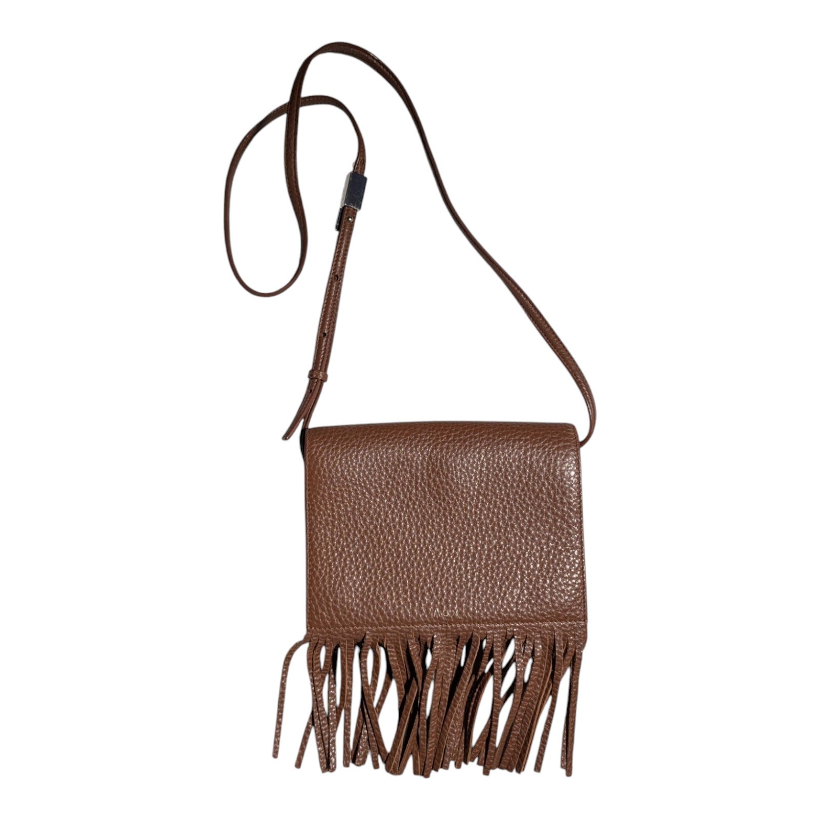 Aritzia Auxiliary Reese Brown Pebbled Leather Fringe Trim Crossbody Saddle Bag