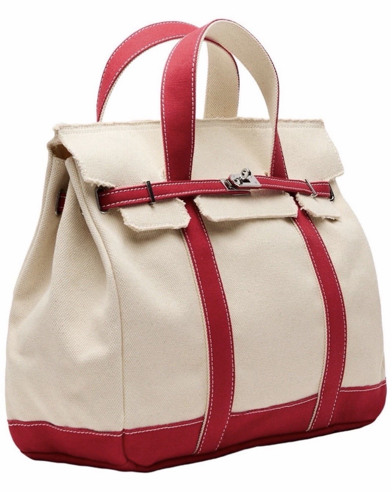 Sunwin ‘Boatkin’ Madaket Mini Classic Canvas Tote Bag Turn-Lock Red Natural