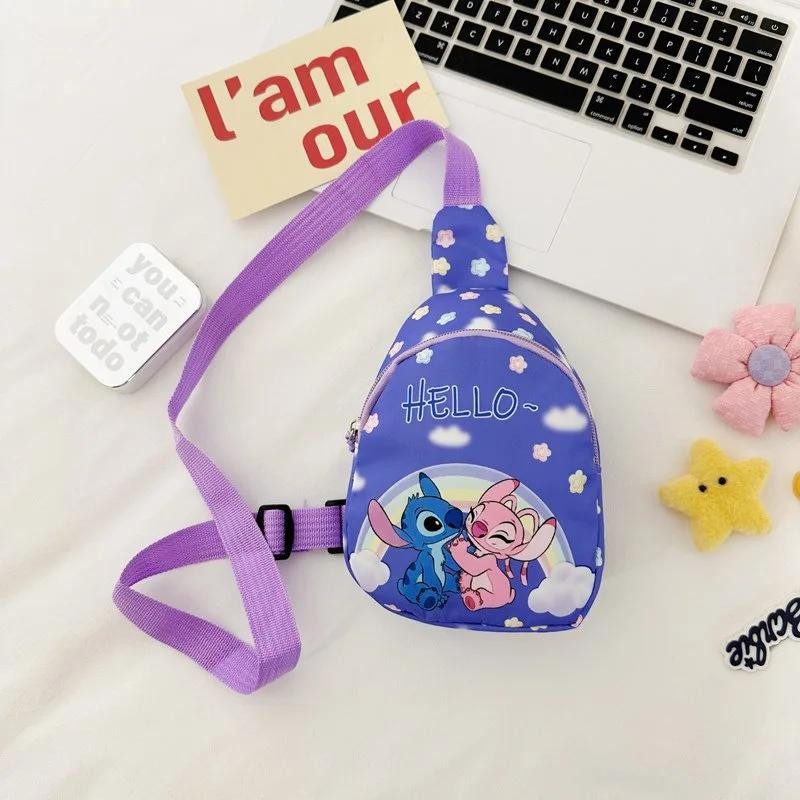 Stitch & Angel Sling Chest Bag, Cartoon Anime Crossbody Bag, Fashionable Casual