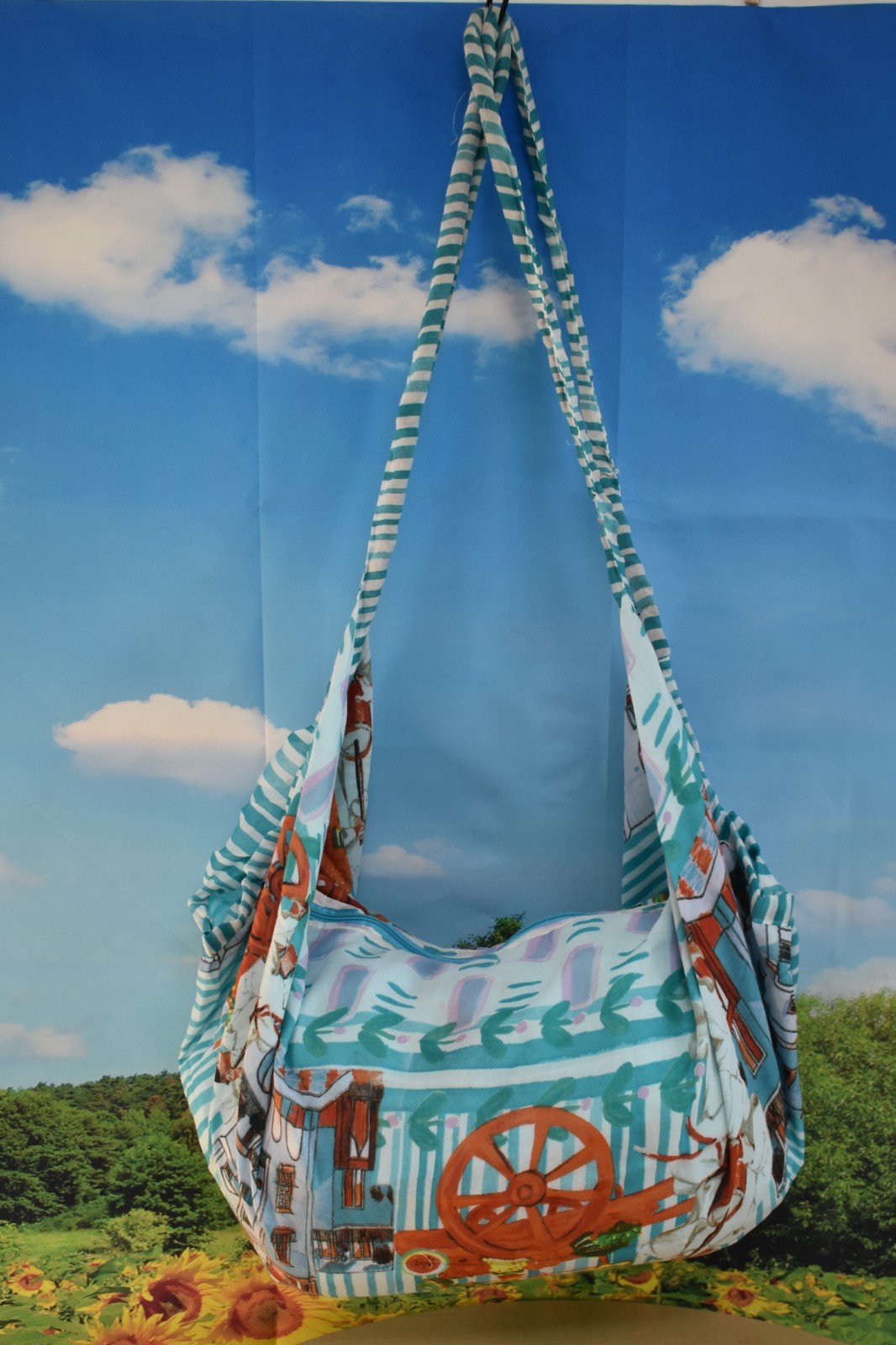 ANTICA SARTORIA 2024 SICILIAN WHEELS AQUA BANANA/ HOBO/PURSE/BEACH BAG NWT