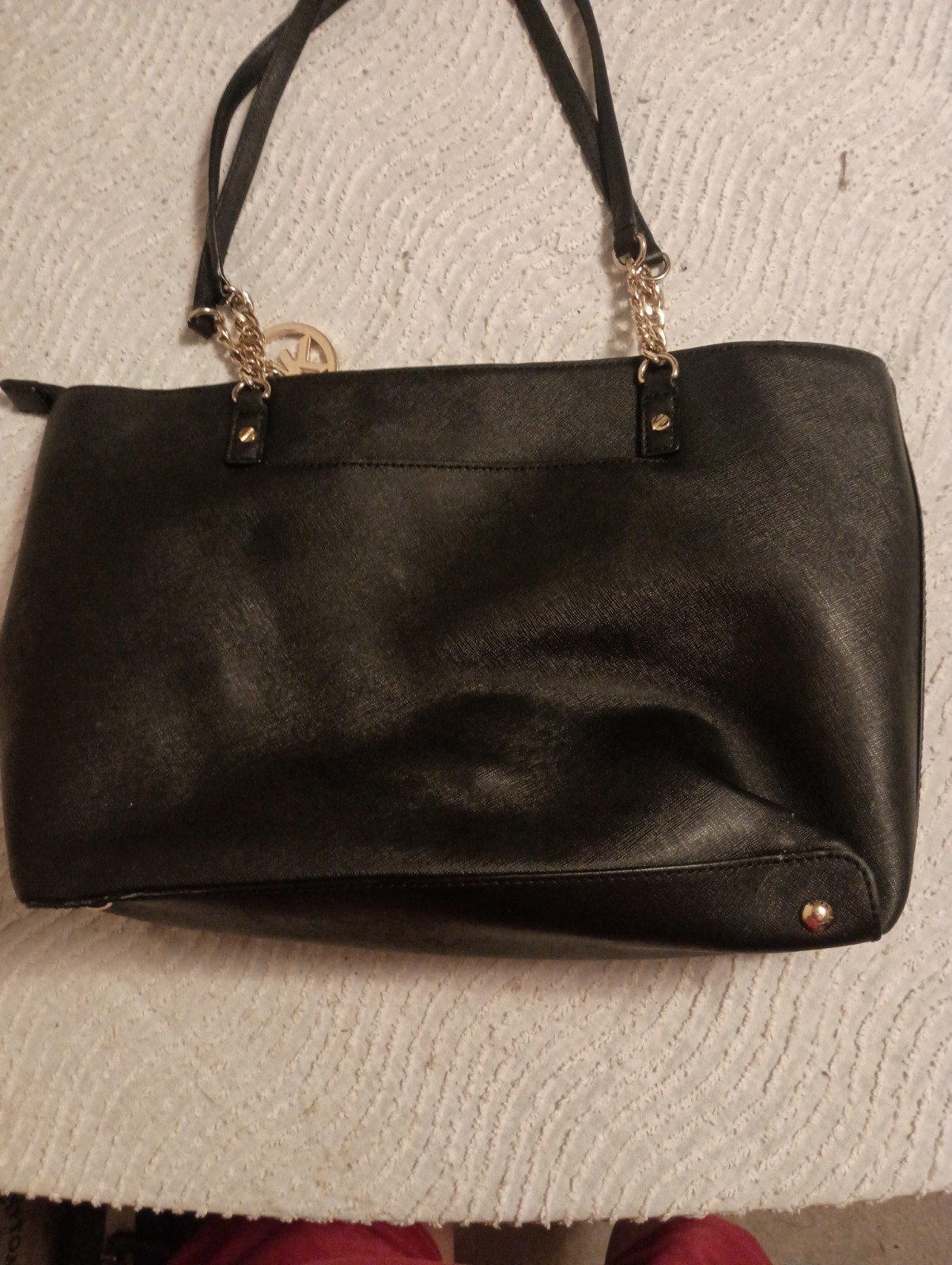 Michael Kors Susannah Black Saffiano Leather Tote Bag w/ Gold Tones Chains