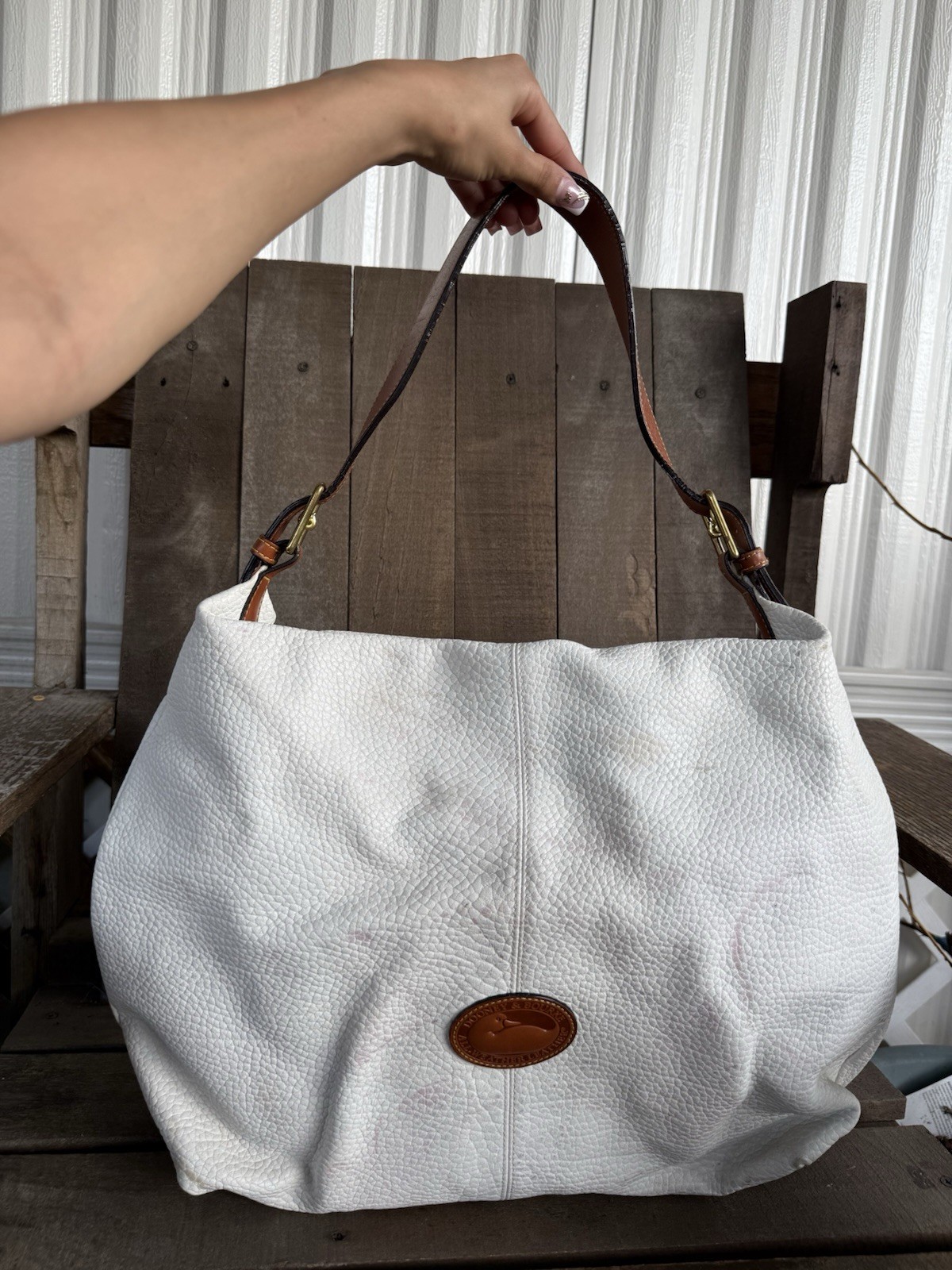 Vintage Dooney & Bourke Ivory White All Weather Leather Slouch Hobo Bag Large
