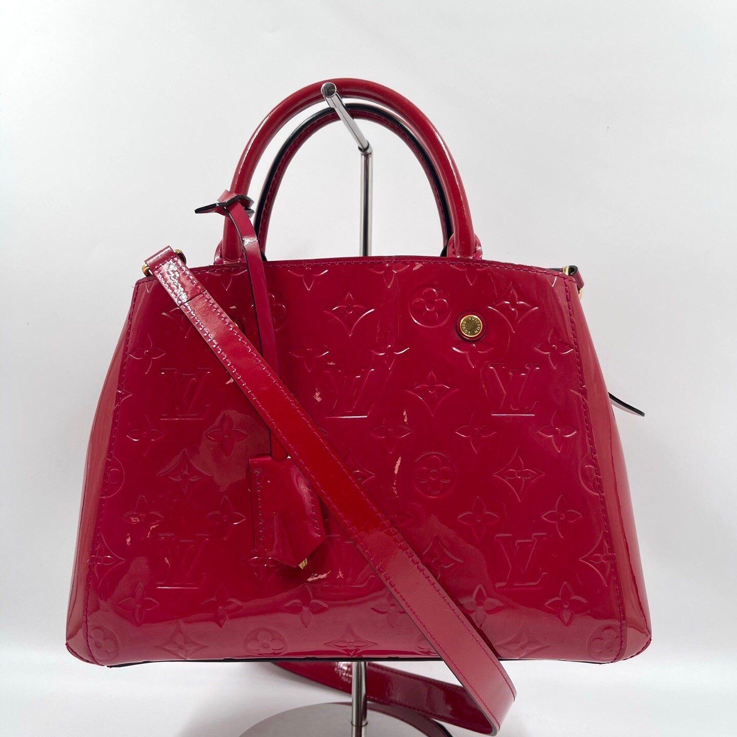 LOUIS VUITTON Montaigne BB Handbag Crossbody Patent Leather Red LV 032608