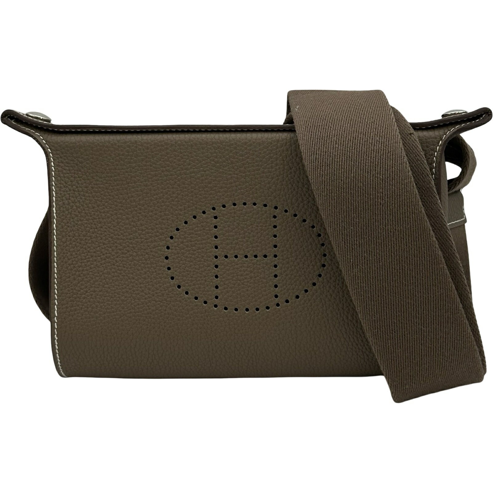 Hermes Videpoches Shoulder Bag 8.3in Togo Leather Etoupe W Stamp Snap Button 99