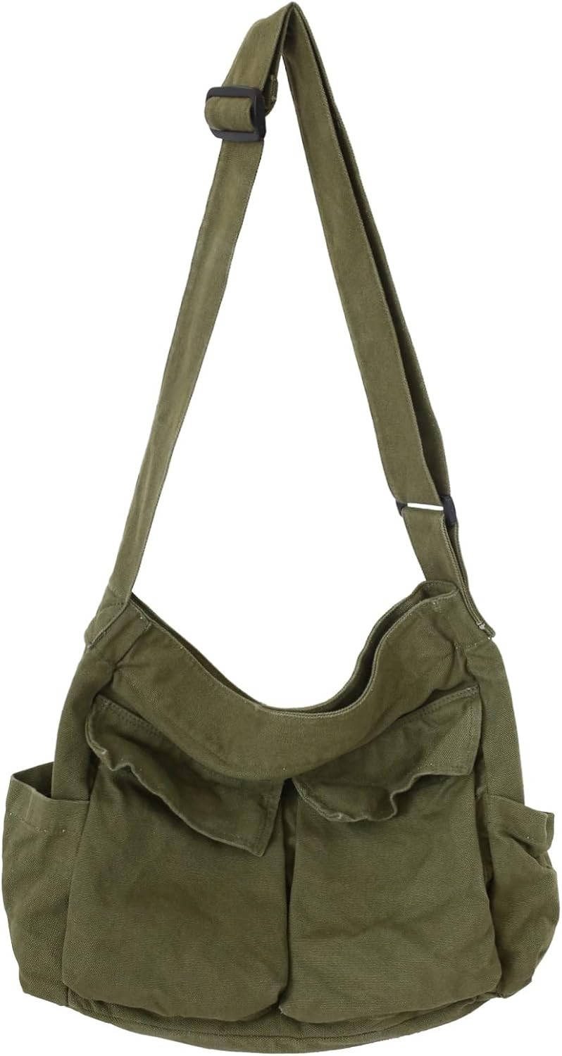 KlaOYer Canvas Messenger Bag Large Hobo Bag Crossbody Shoulder Bag Tote Bag with