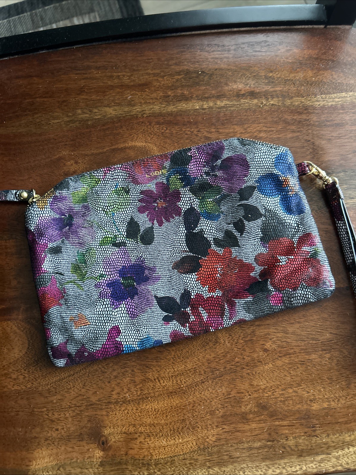 Lodis Leather Floral Flower Reptile Print Wristlet 6.5”x 10”