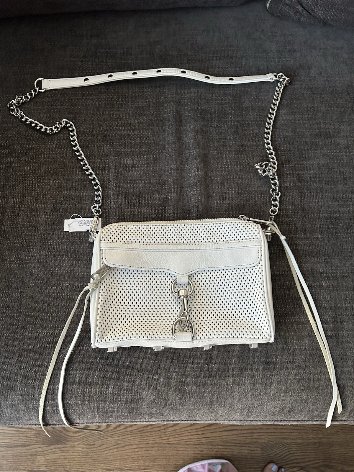 “Rebecca Minkoff Mac Purse White Leather Bag Crossbody Perforated Full Size”
