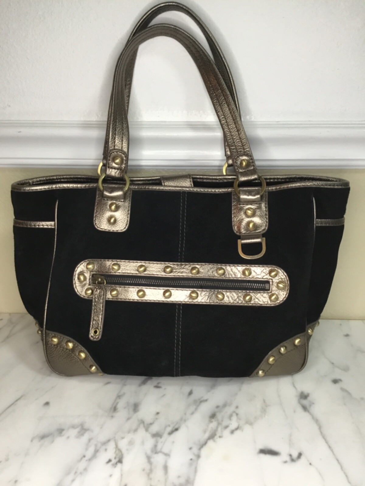 Rafe’ Tote Suede Leather Studded Black