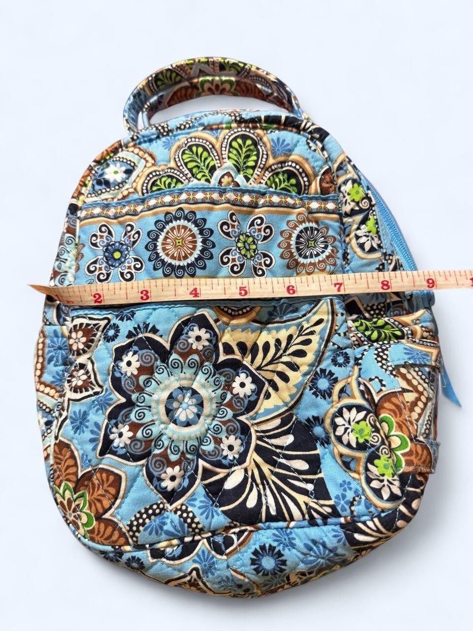 Vera Bradley Blue Multicolor Floral Mini Backpack, Zip, Top Handle, Strap