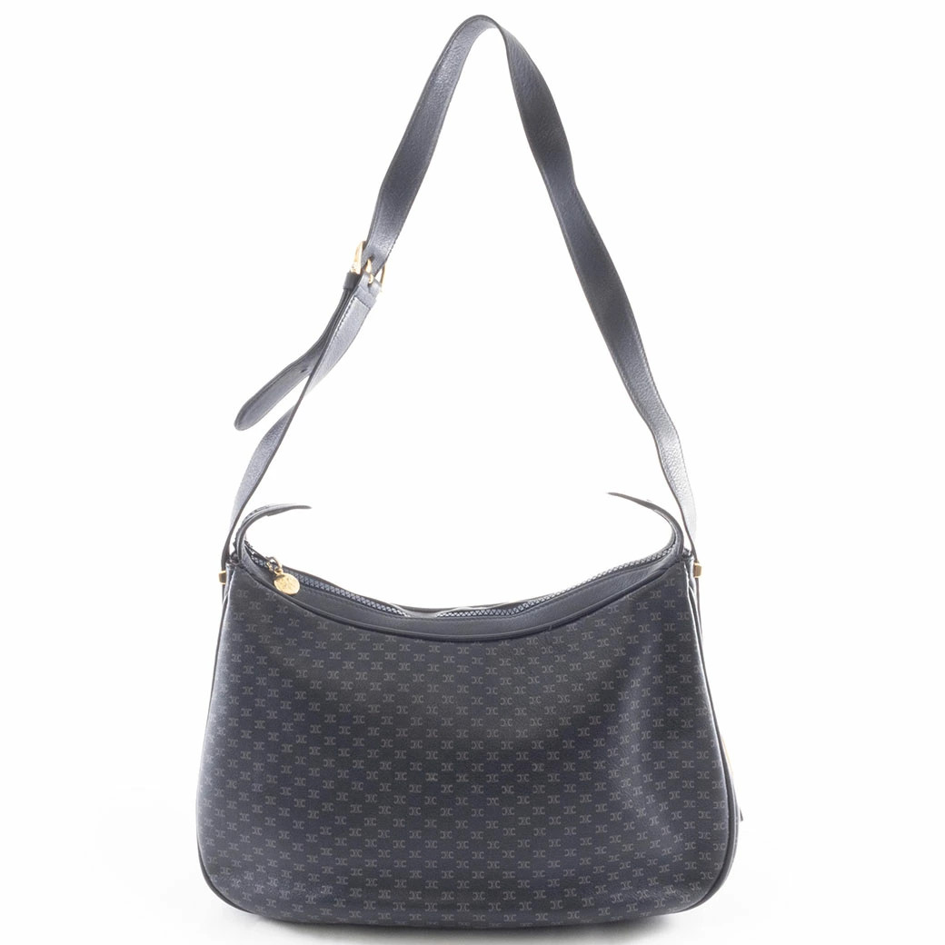 CELINE Blazon One Shoulder Bag PVC / Leather Navy Unisex #URB504