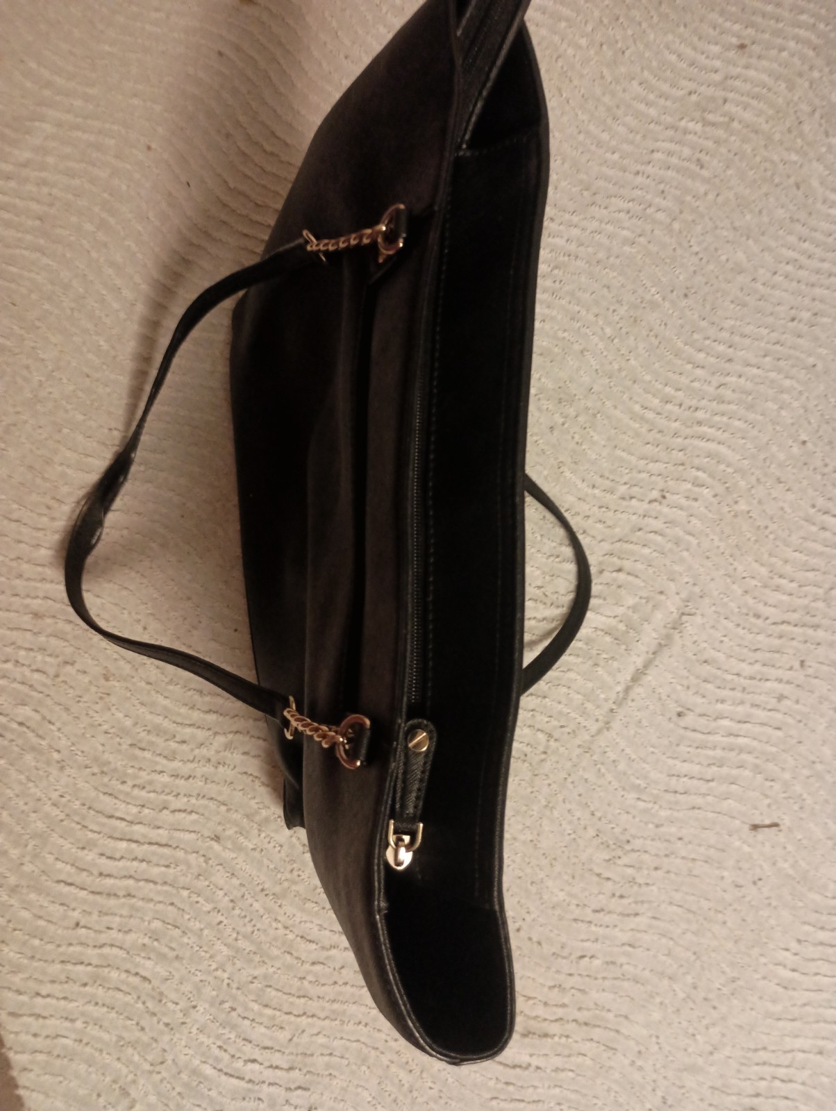 Michael Kors Susannah Black Saffiano Leather Tote Bag w/ Gold Tones Chains