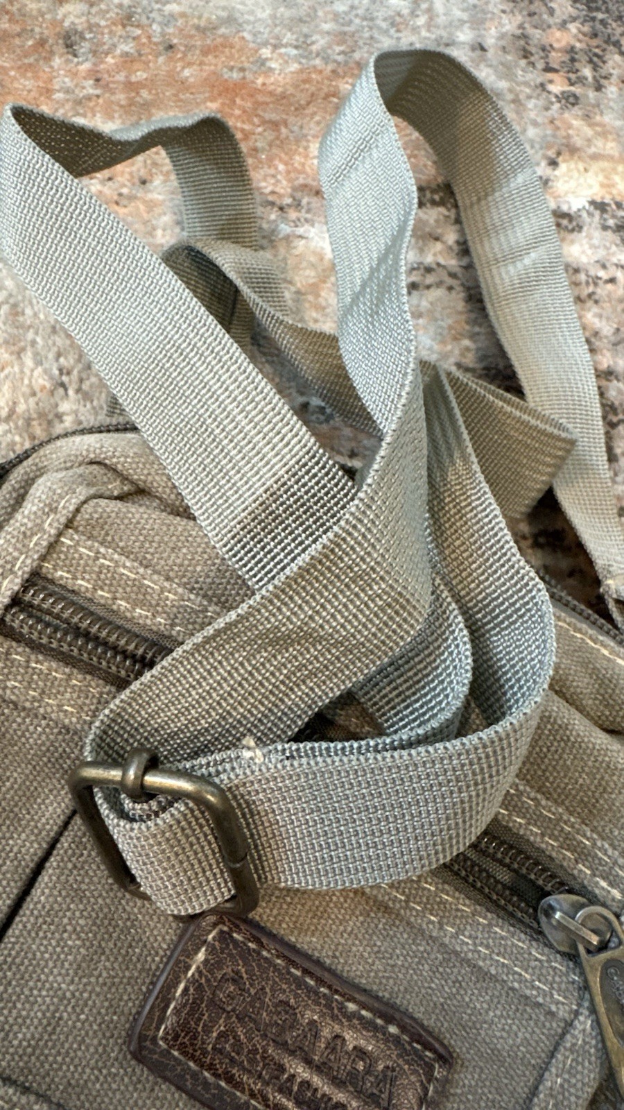 Gabaara Small Olive Green Canvas Multi Pocket Shoulder Bag