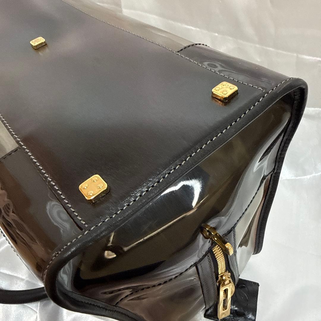 Loewe Amazona 36 Clear PVC Leather Handbag Black Anagram Gold Hardware Authe