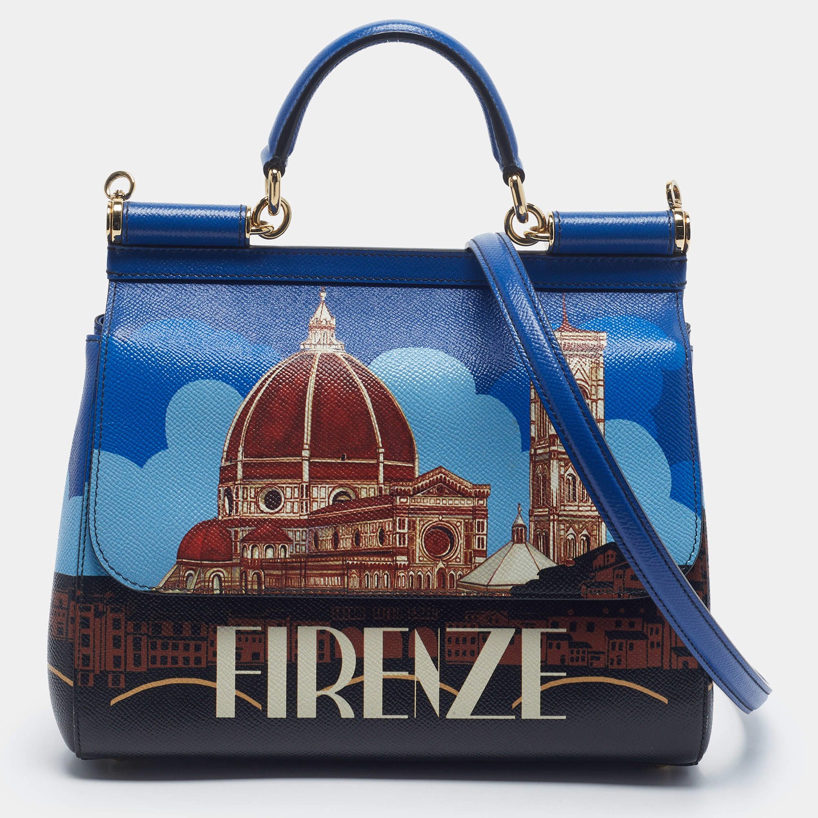 Dolce Gabbana Firenze Miss Sicily Medium Blue Leather Top Handle Bag