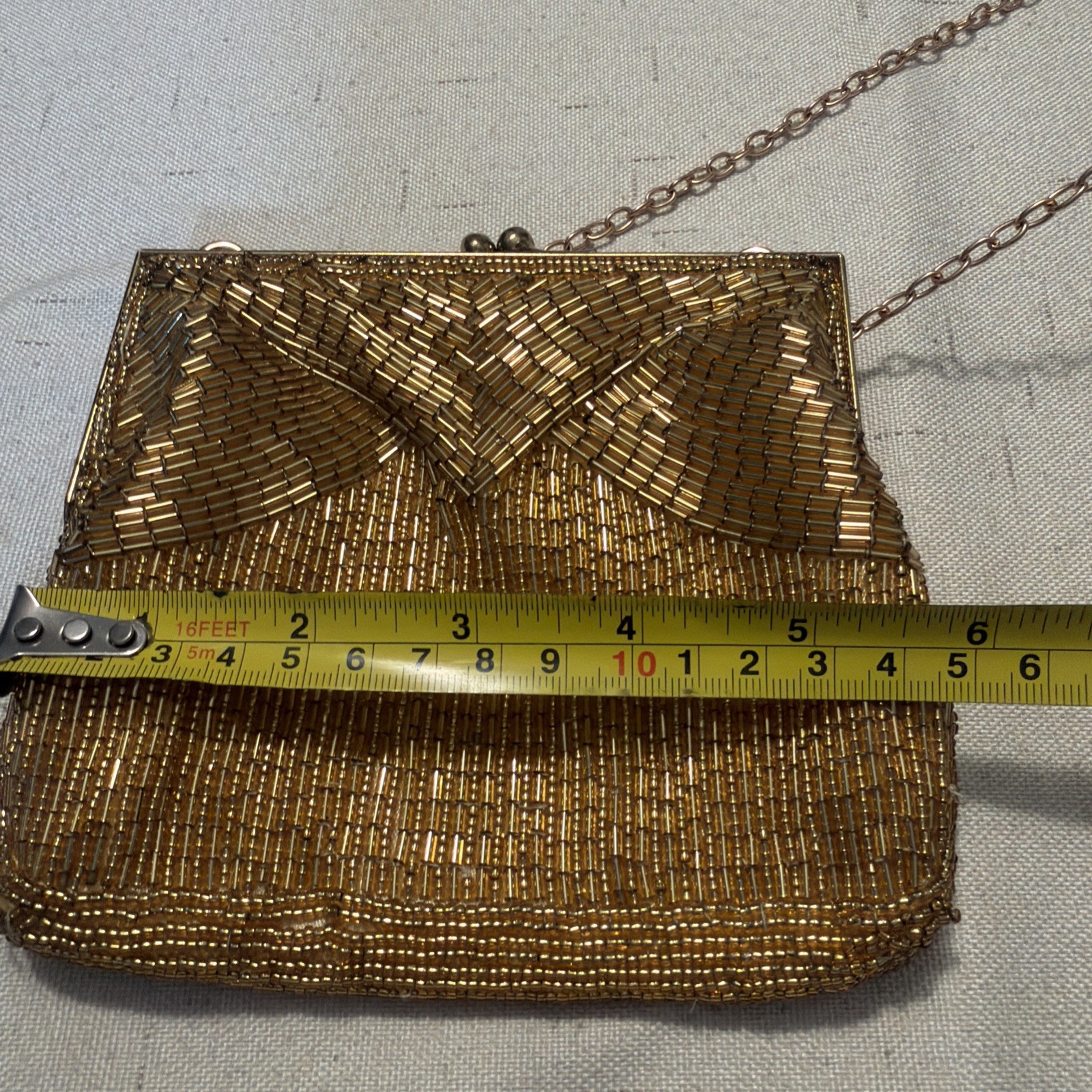 Magid Gold Beaded Evening Bag Hand Made in Hong Kong