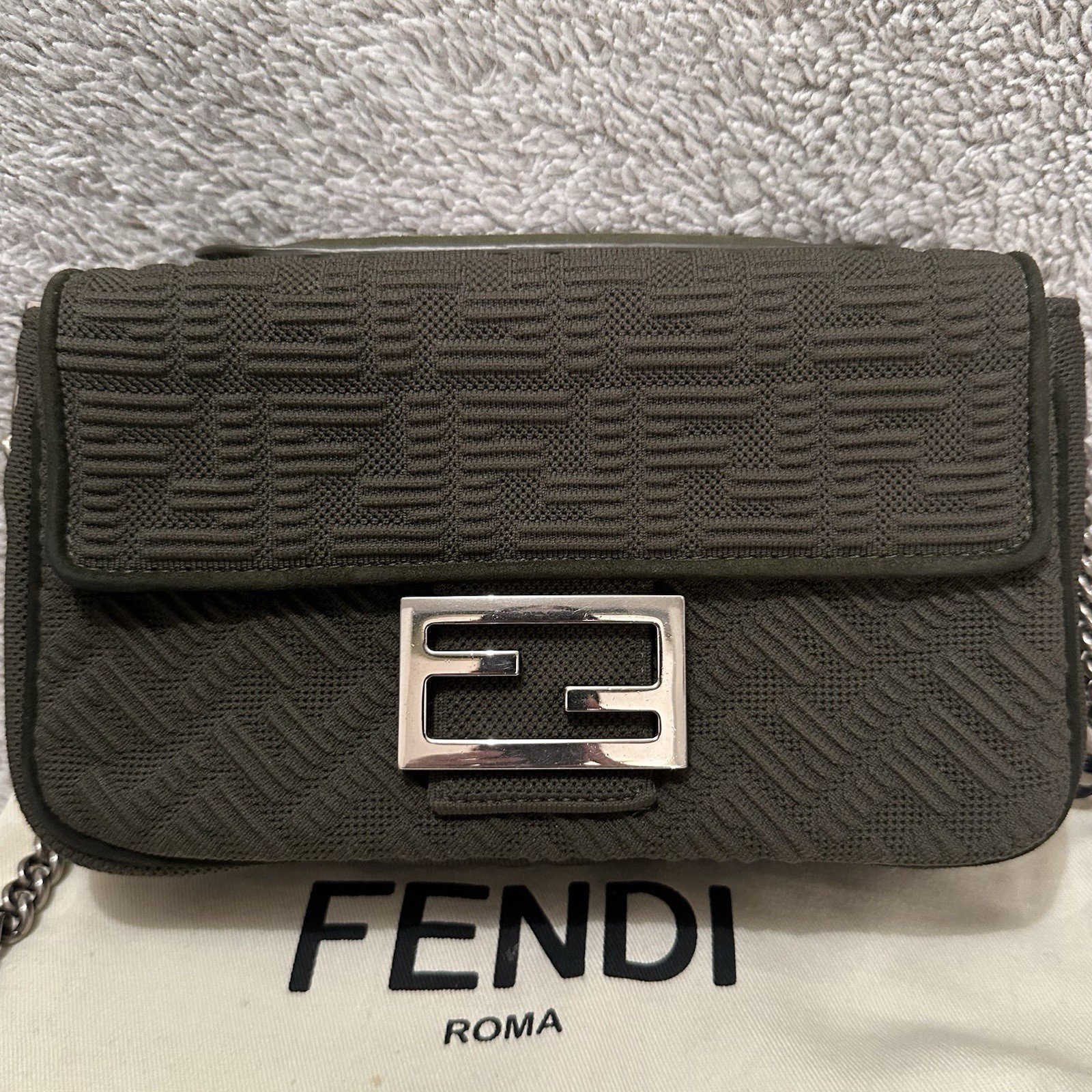 Fendi X SKIMS Midi Chain Baguette Shoulder Bag – Olive