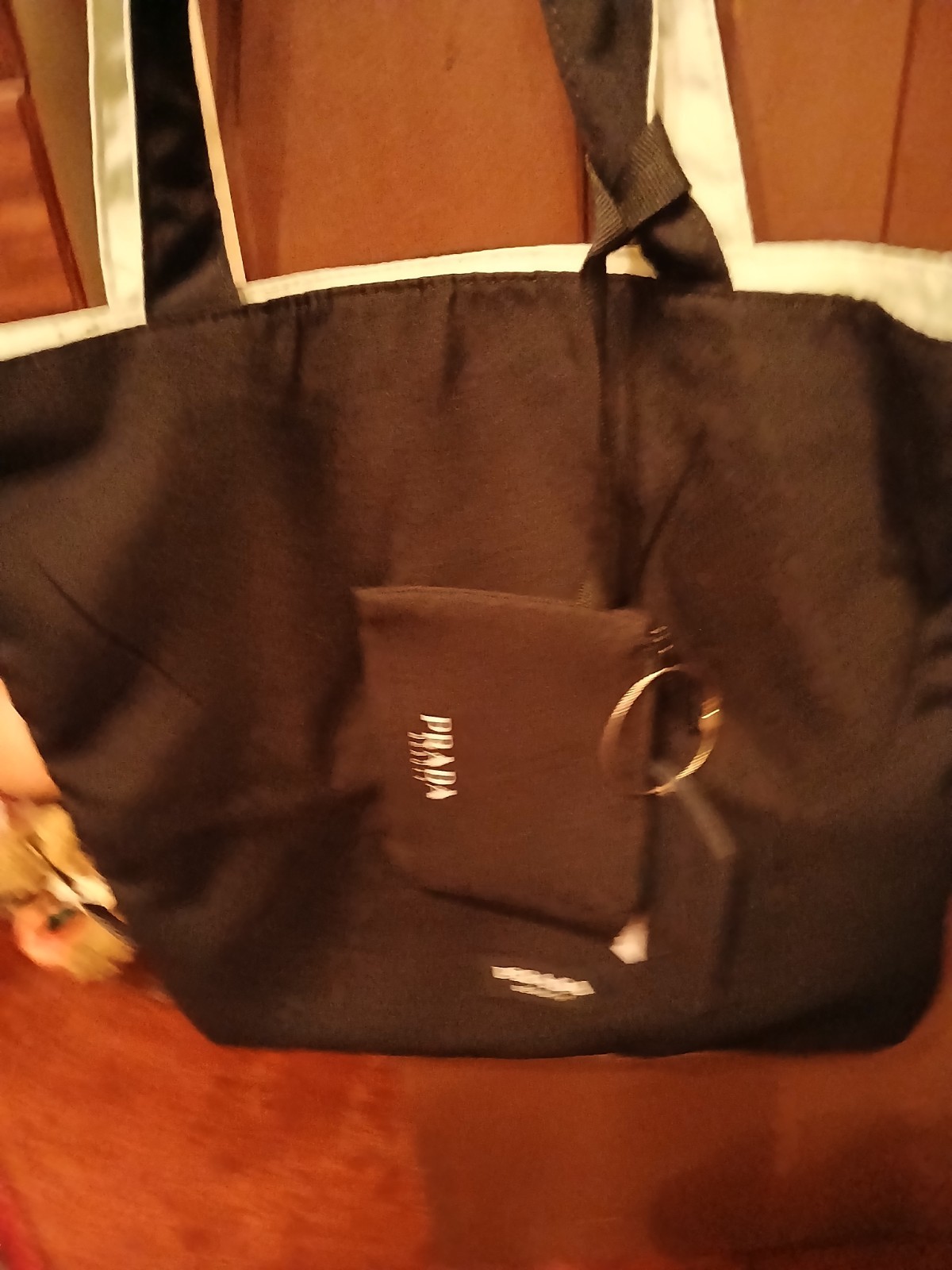 Prada Beauty GWP Reversible Black/Green Tote Bag With Pouch & Luggage Tag