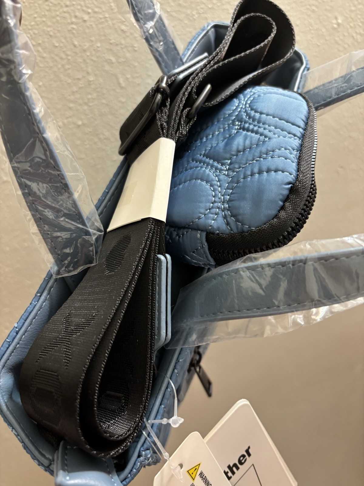 XOXO Blue Quilted Tote Top Handle Zip w/ Detachable Adjustable Strap Pockets