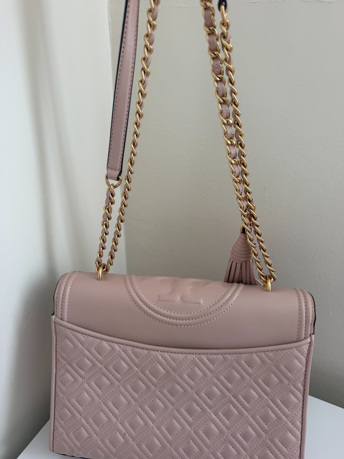 Tory Burch Blush Pink Quilted Fleming Shoulder Bag