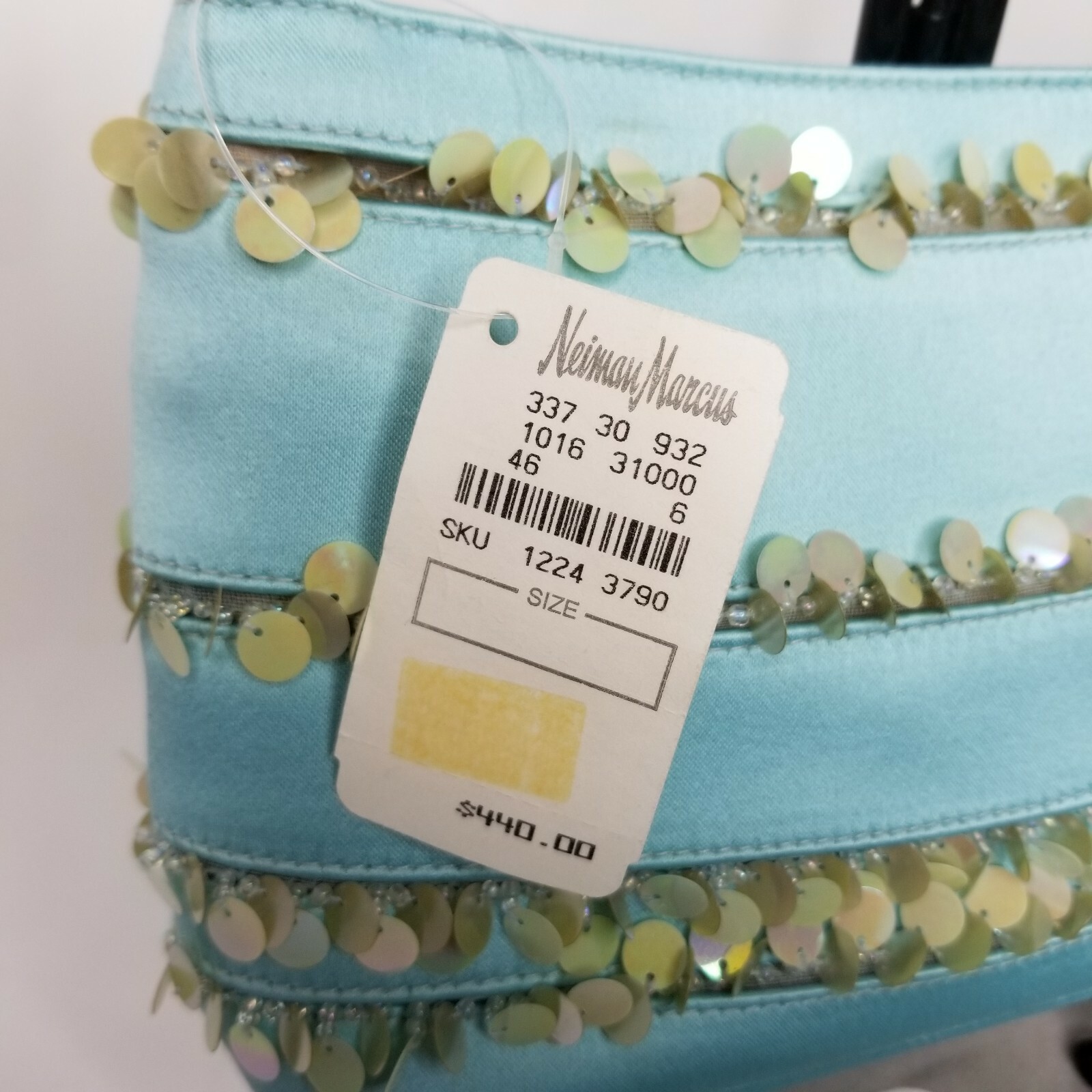 Samantha Heskia Neiman Marcus Silk Purse Aqua Blue Satin Sequin Party Cocktail