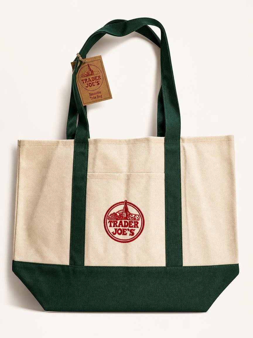 Trader Joe’s LARGE 💐GREEN 💐Reusable Canvas Tote Bag 🛒 🛍️ NEW with TAG