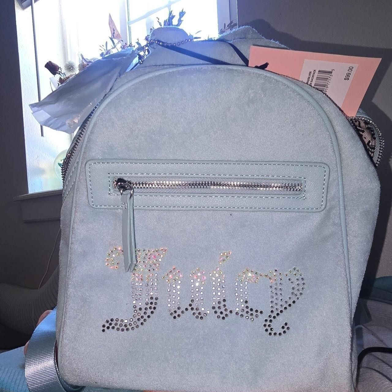 Juicy Couture Big Spender Backpack Pastel Turquoise Velour Rhinestone 11JCD0XJC