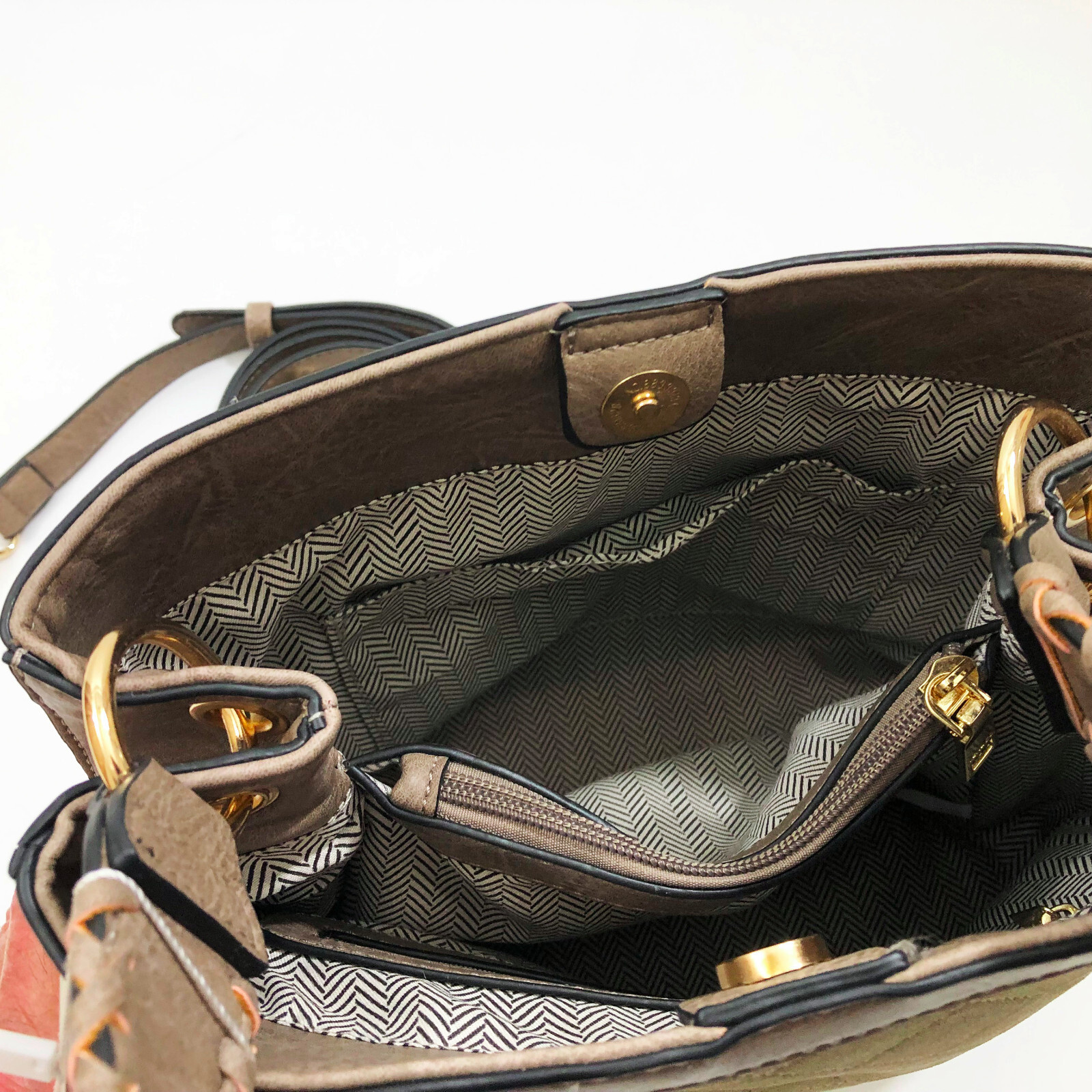 Jen & Co Satchel Maude 11.5x10x5.5 inches Grey/Green & Taupe Handbag Purse