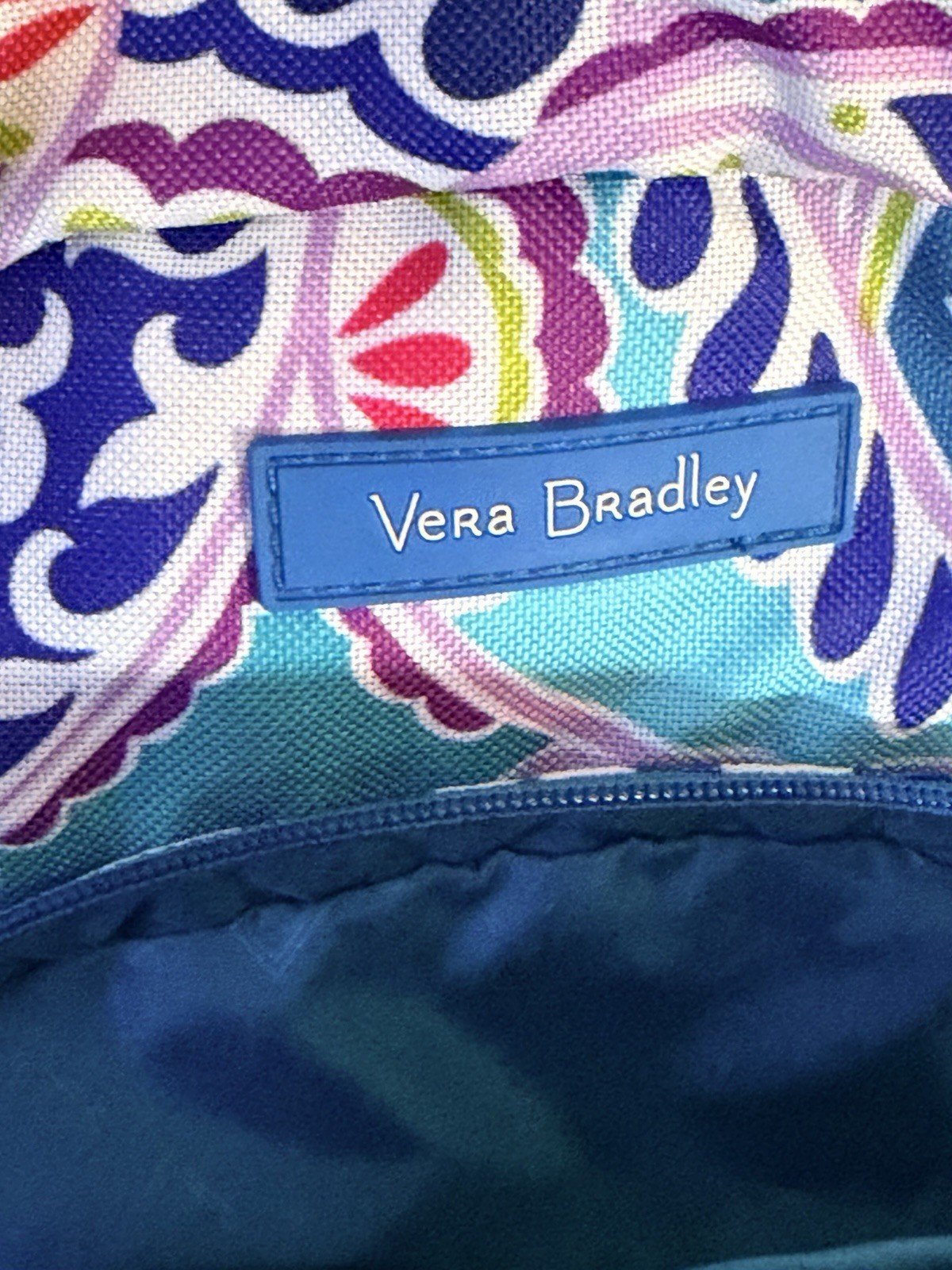 Vera Bradley Blue Multicolor Paisley Zip Small Backpack w/ Front Pocket Lined