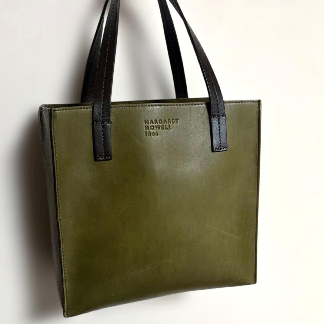 MARGARET HOWELL Idea Leather Tote Bag Khaki Embossed Logo Condition Used JAPAN